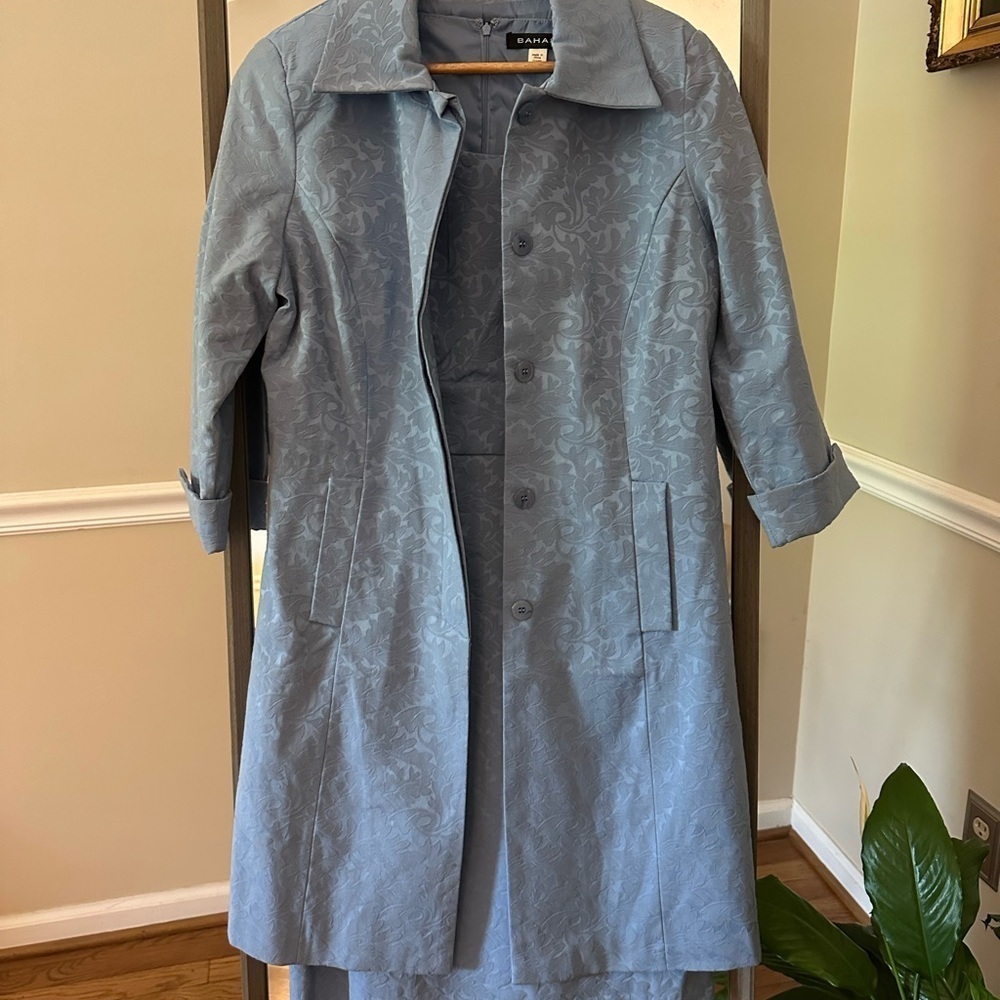 Bahari Light Blue Jacquard Trench Coat with Sheath Dress Size 14 - Picture 5 of 16